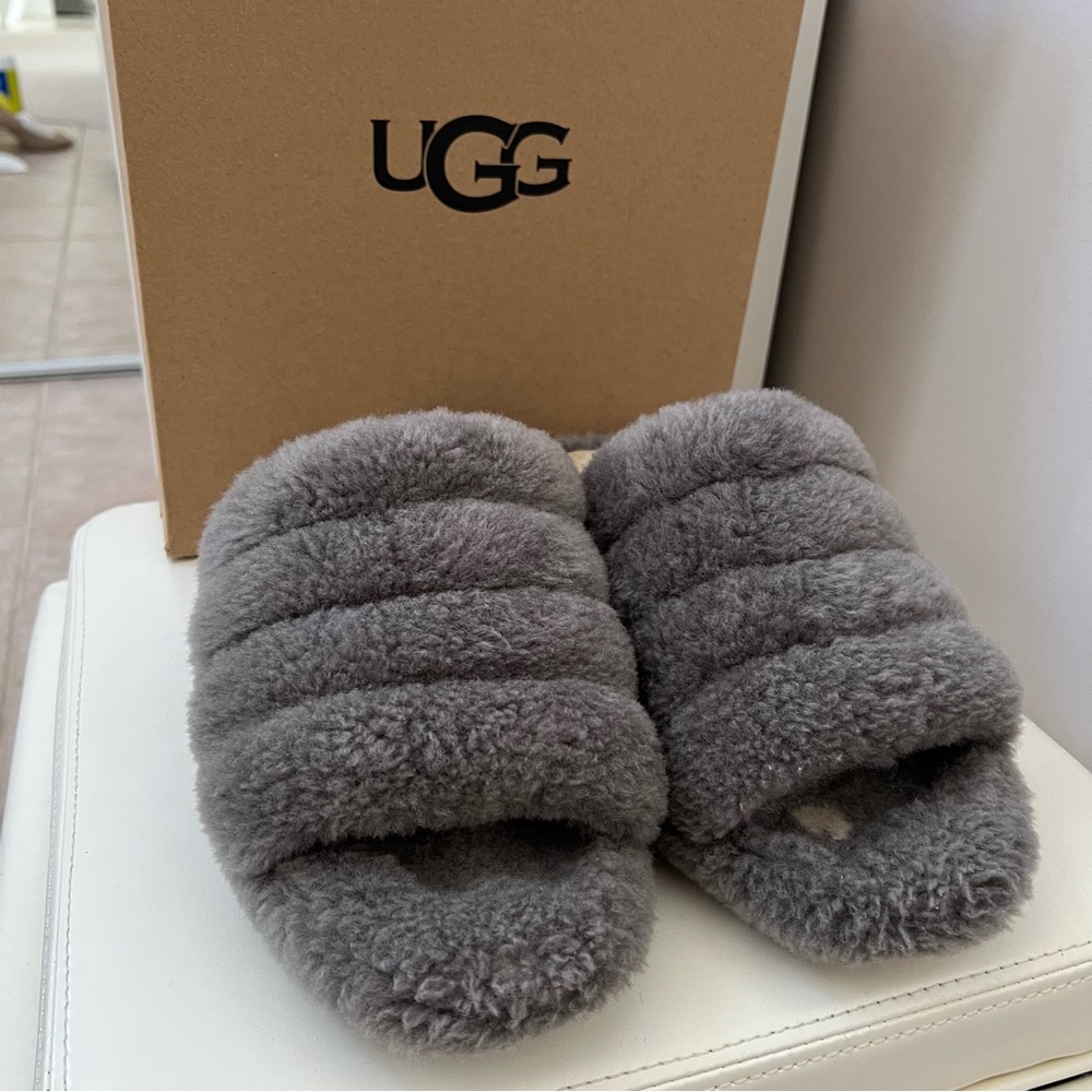 UGG Gray Fluffy Slippers